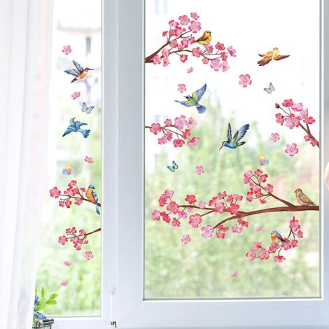 sticker Fleur Rosa,sticker Muraux Oiseaux Sur Branche Arbre Autocollant,papillon Oiseaux Autocollants De Dcoration Pour Fentre,diy Florales Sticke