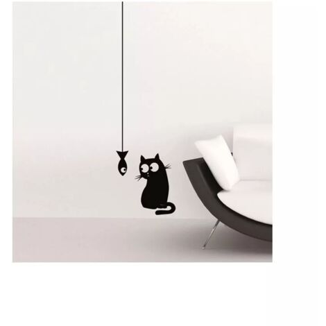Sticker gatto e pesce Crearreda adesivo murale frasi famose 15x31 cm