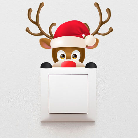 Sticker interrupteur renne de Noël - Autocollants stickers adhésifs noël - décoration fêtes - 30x40cm
