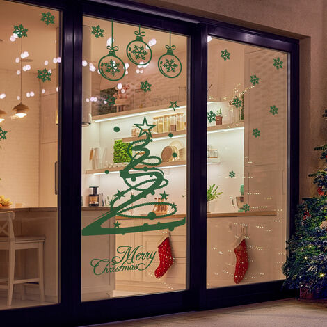 Sticker Merry christmas - 90x90cm - vert - Autocollants adhésifs noël - décoration fêtes