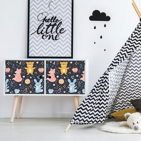 Sticker meuble pour enfant ourson et renard de la forêt 60 x 90 cm