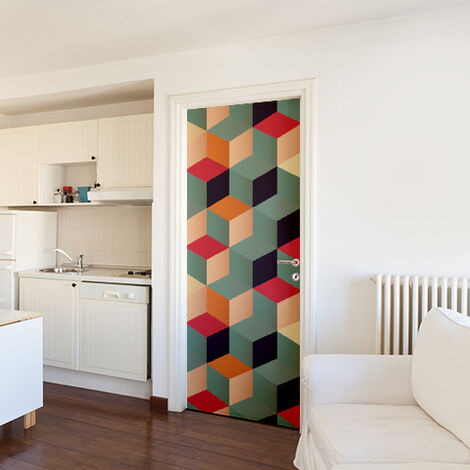 Sticker Mural 3D Cubes, 204 cm X 83 cm, Déco Intérieure Porte, Décoration Murale
