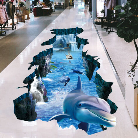 Sticker mural 3D « Dauphin bleu brisé » du monde océanique, réaliste