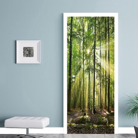 Sticker mural 3D « Matinée en forêt » pour porte de cave à vin, papier peint PVC imperméable