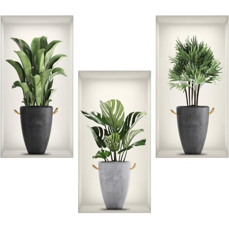 Sticker mural 3D Plantes 22 x 43 cm, autocollant, effet trompe-l'œil, idéal pour la cuisine, la chambre ou le salon.