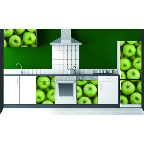 Sticker mural 3D Pommes Granny Smith, 59,5 cm X 180 cm, Déco fraîche pour réfrigérateur, Trompe l'oeil garanti 