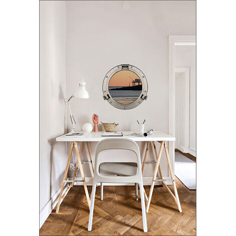 Sticker mural 3D pour décoration intérieure, vue soir de pêche, coucher de soleil, maison sur pilotis avec phare, 60x75cm