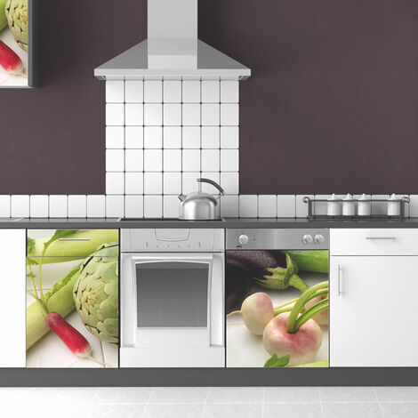Sticker mural 3D pour réfrigérateur, légumes frais: poireau, artichaut, navets, choux, 59,5 cm X 180 cm, effet réaliste garanti