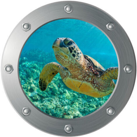 Sticker mural 3D Submarine Porthole - Turtle (Diamètre : 29cm), Décoration murale, Chambre d'enfant, Chambre de bébé, Salle de bain