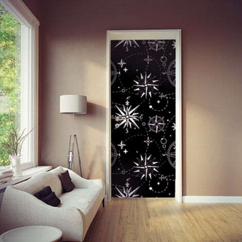 Sticker mural adhésif 204x83cm - Roses blanches et vents sur fond noir