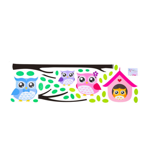 Sticker mural amovible à faire soi-même - Une famille de hiboux sur une branche d'arbre, idéal pour la décoration intérieure