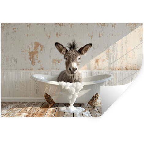 STICKER MURAL Âne - Animaux - Baignoire - Mousse 120x80 cm