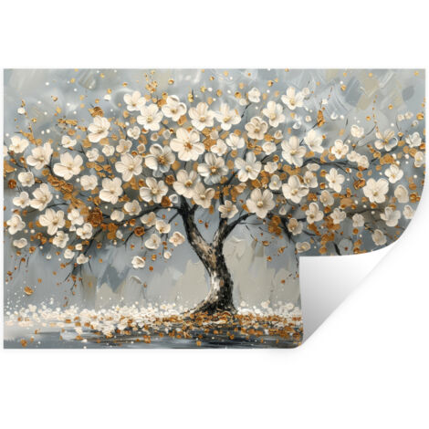 STICKER MURAL Arbre - Fleurs - Blanc - Nature - Art 60x40 cm