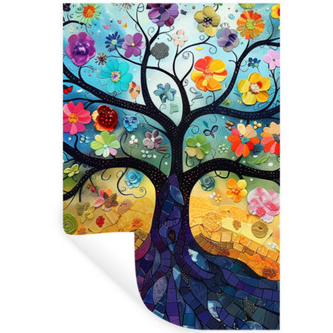 STICKER MURAL Art - Arbre de vie - Fleurs - Hippie 40x60 cm