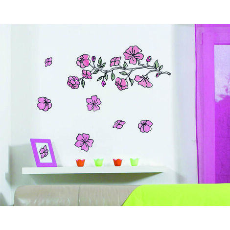 Sticker mural autocollant 48x68cm, branche fleurie japonaise, décoration murale originale et unique.
