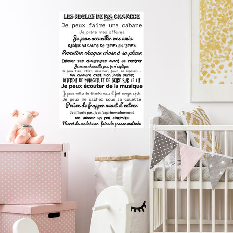 Sticker mural autocollant Décoration Murale Les Règles de Ma Chambre, 48 cm X 68 cm - Idée Cadeau Déco Chambre Enfant