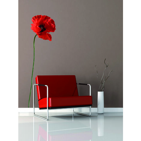 Sticker mural autocollant grand format Coquelicot Rouge, 169 cm X 58 cm, décoration trompe l'oeil, décorez votre intérieur facilement 