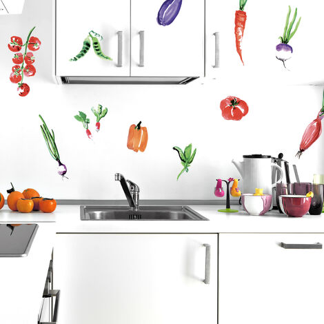 Sticker mural autocollant Panier de marché à l'aquarelle, 48 cm X 68 cm - Décoration murale originale et unique pour votre maison ou votre bureau.