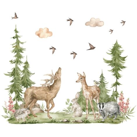 Sticker mural, Autocollants muraux animaux, décoration murale feuilles de cerf, adaptés au salon, chambre d'enfant, chambre à coucher