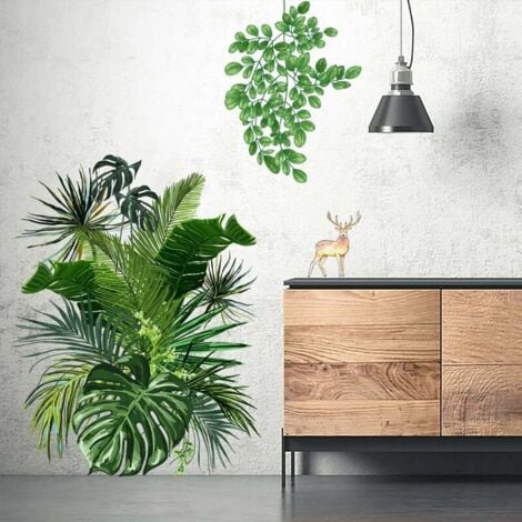 RNEMITERY Sticker Mural Bricolage Muraux Tropicaux Plante Feuille Palmier Autocollants Mur Etanche Amovible pour Portes Chambre Mur Fenêtres Décoration Salon (Vert)