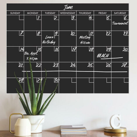 Sticker Mural Calendrier Mensuel Noir et Blanc Personnalisable et effaçable à sec - Noir
