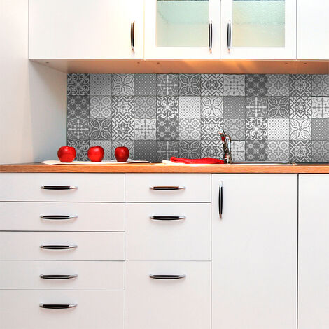 Sticker Mural Carrelage adhésif Cuisine Salle de Bain - 12 STICKERS CARREAUX DE CIMENT NUANCES DE GRIS SANTA CRUZ - 12stickers10x10cm