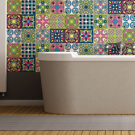 Sticker Mural Carrelage adhésif Cuisine Salle de Bain - 12 STICKERS CARREAUX DE CIMENT TAHITI - 12stickers15x15cm