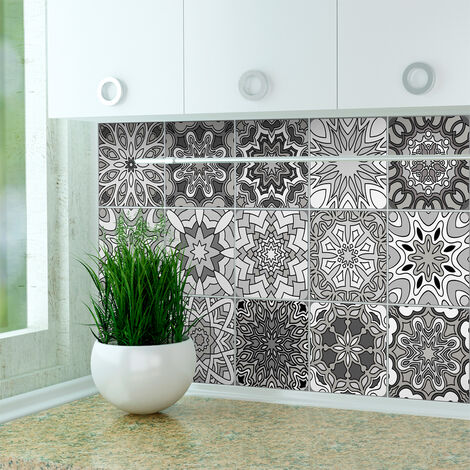 Sticker Mural Carrelage adhésif Cuisine Salle de Bain - 15 STICKERS CARREAUX DE CIMENT CARDIFF - 15stickers10x10cm