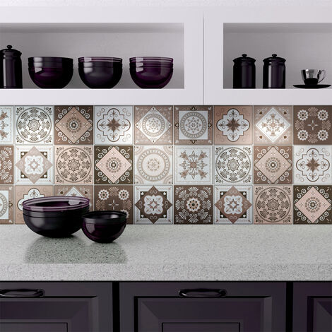 Sticker Mural Carrelage adhésif Cuisine Salle de Bain - 15 STICKERS CARREAUX DE CIMENT EZEIZA - 15stickers10x10cm