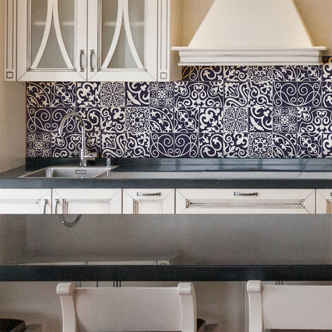 Sticker Mural Carrelage adhésif Cuisine Salle de Bain - 15 STICKERS CARREAUX DE CIMENT LORETO - 15stickers10x10cm