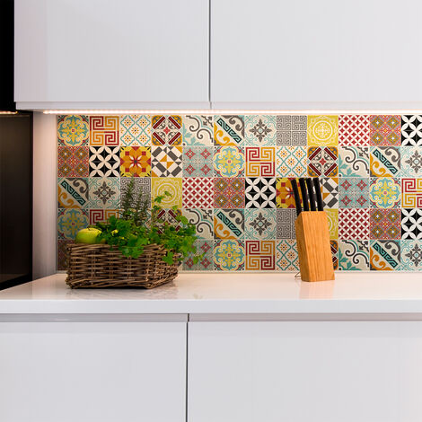 Sticker Mural Carrelage adhésif Cuisine Salle de Bain - 15 STICKERS CARRELAGES AZULEJOS MOSAÏQUE MULTICOLORE - 15stickers10x10cm