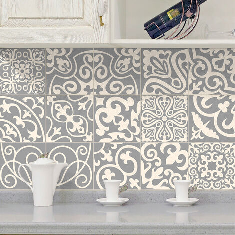 Sticker Mural Carrelage adhésif Cuisine Salle de Bain - 15 STICKERS CARRELAGES AZULEJOS NUANCES DE GRIS PALAOS - 15stickers10x10cm