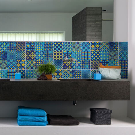 Sticker Mural Carrelage adhésif Cuisine Salle de Bain - 16 STICKERS CARREAUX DE CIMENT SCANDINAVE MIKA - 16stickers15x15cm