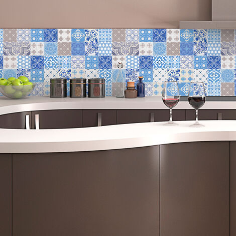 Sticker Mural Carrelage adhésif Cuisine Salle de Bain - 16 STICKERS CARRELAGES AZULEJOS ORNEMENTS ANCIENS BAROQUES