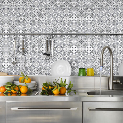 Sticker Mural Carrelage adhésif Cuisine Salle de Bain - 24 STICKERS CARREAUX DE CIMENT AUTHENTIQUES NATHALIA - 24stickers10x10cm