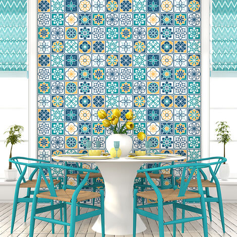Sticker Mural Carrelage adhésif Cuisine Salle de Bain - 24 STICKERS CARREAUX DE CIMENT AZULEJOS ALBANY - 24stickers10x10cm