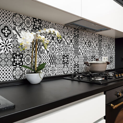 Sticker Mural Carrelage adhésif Cuisine Salle de Bain - 24 STICKERS CARREAUX DE CIMENT AZULEJOS BLACOS - 24stickers10x10cm