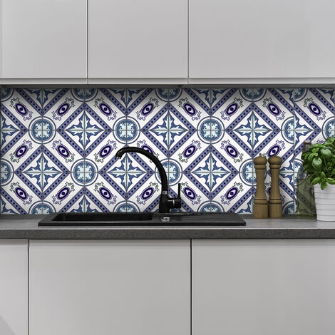 Sticker Mural Carrelage adhésif Cuisine Salle de Bain - 24 STICKERS CARREAUX DE CIMENT AZULEJOS CRISTIANO - 24stickers10x10cm