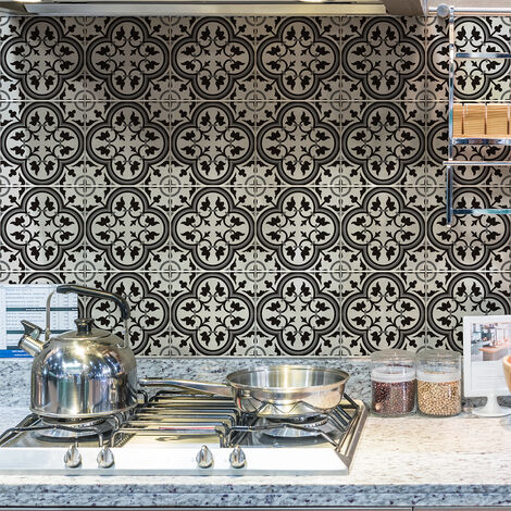 Sticker Mural Carrelage adhésif Cuisine Salle de Bain - 24 STICKERS CARREAUX DE CIMENT AZULEJOS GISELA - 24stickers10x10cm