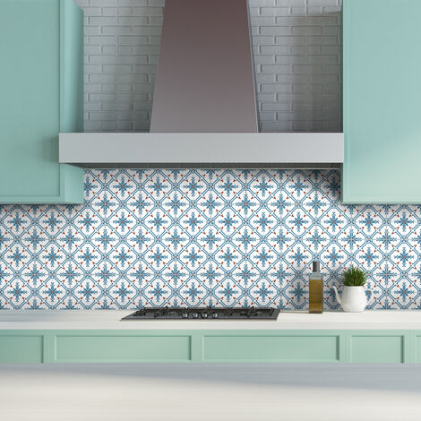 Sticker Mural Carrelage adhésif Cuisine Salle de Bain - 24 STICKERS CARREAUX DE CIMENT AZULEJOS JULIETA