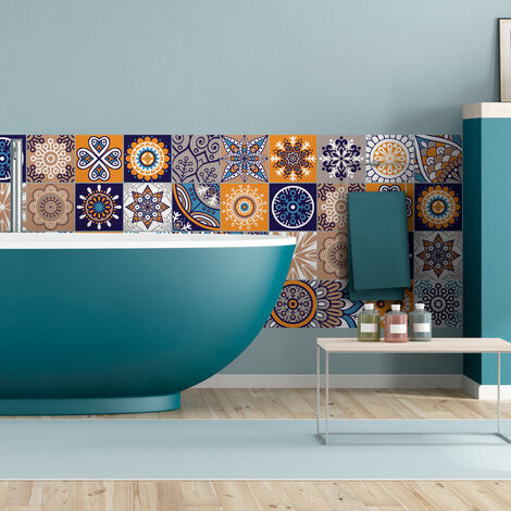 Sticker Mural Carrelage adhésif Cuisine Salle de Bain - 24 STICKERS CARREAUX DE CIMENT COSTA RICA - 24stickers10x10cm