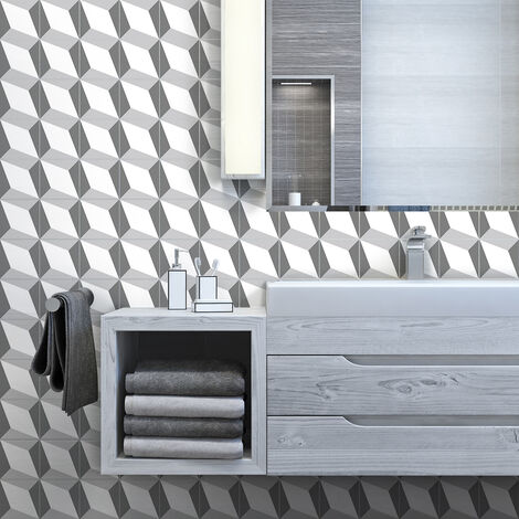 Sticker Mural Carrelage adhésif Cuisine Salle de Bain - 24 STICKERS CARREAUX DE CIMENT GÉOMETRIQUES DESIGN - 24stickers10x10cm