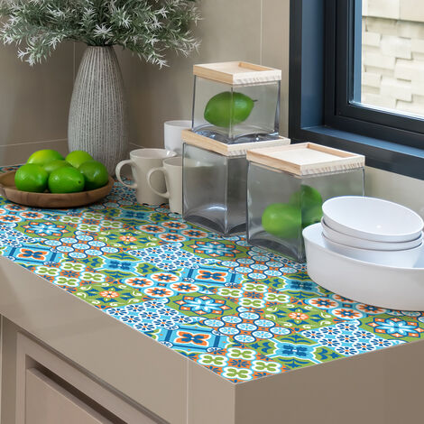 Sticker Mural Carrelage adhésif Cuisine Salle de Bain - 24 STICKERS CARREAUX DE CIMENT MEUBLE AGUILAR - 24stickers10x10cm