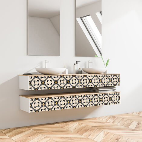 Sticker Mural Carrelage adhésif Cuisine Salle de Bain - 24 STICKERS CARREAUX DE CIMENT MEUBLE AROCENA - 24stickers10x10cm
