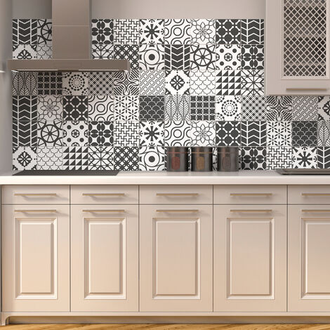 Sticker Mural Carrelage adhésif Cuisine Salle de Bain - 24 STICKERS CARREAUX DE CIMENT NUANCES DE GRIS LINDOS - 24stickers20x20cm