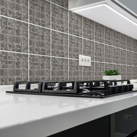 Sticker Mural Carrelage adhésif Cuisine Salle de Bain - 24 STICKERS CARREAUX DE CIMENT TERRAZZO EFFET PIERRE - 24stickers10x10cm