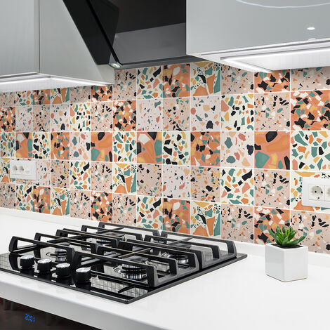 Sticker Mural Carrelage adhésif Cuisine Salle de Bain - 24 STICKERS CARREAUX DE CIMENT TERRAZZO ZULMA - 24stickers10x10cm