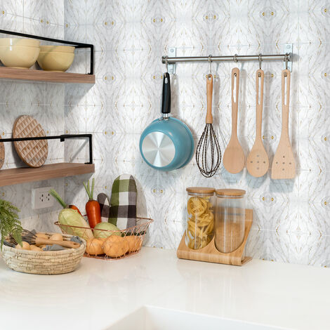 Sticker Mural Carrelage adhésif Cuisine Salle de Bain - 24 STICKERS CARRELAGES EFFET MARBRÉ DORÉ ÉLÉGANT - 24stickers10x10cm