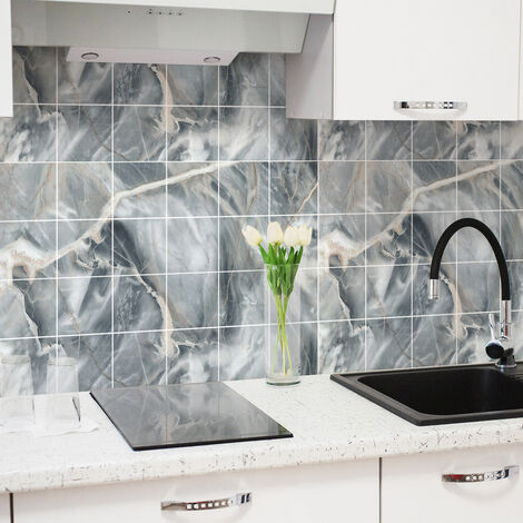 Sticker Mural Carrelage adhésif Cuisine Salle de Bain - 24 STICKERS CARRELAGES MARBRE DE CALABRA - 24stickers10x10cm