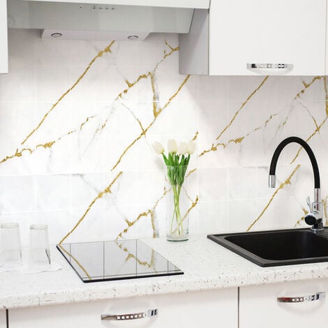 Sticker Mural Carrelage adhésif Cuisine Salle de Bain - 24 STICKERS CARRELAGES MARBRE DE NAXOS - 24stickers15x15cm